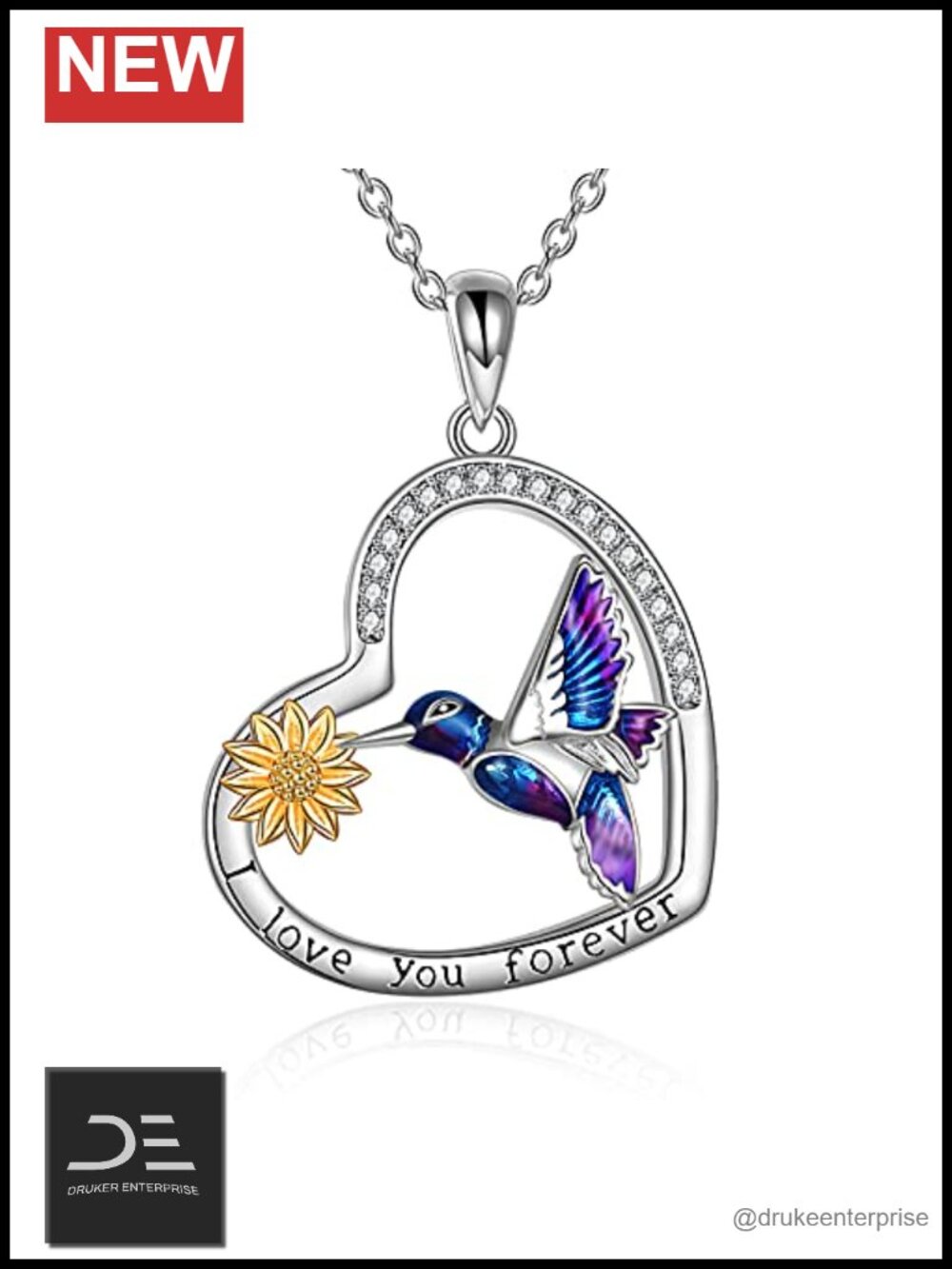 925 Sterling Silver Blue Purple Hummingbird Pendant Necklace Jewelry Gift for